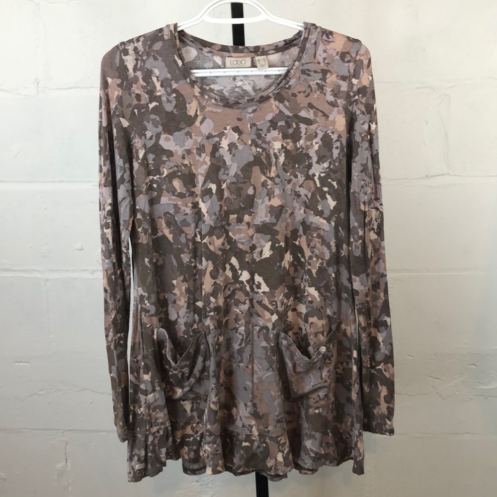 LOGO By Lori Goldstein Tunic Top Size S Multicolored Long Sleeve #e6